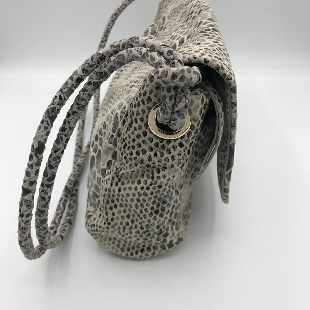 Elliott Lucca Gray Snakeskin Leather Style Pocket Double Handle Shoulder Bag - Picture 16 of 16